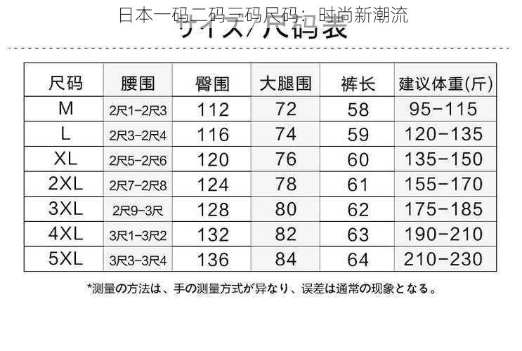 日本一码二码三码尺码：时尚新潮流