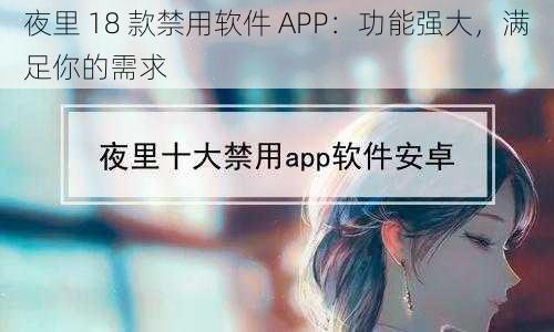 夜里 18 款禁用软件 APP：功能强大，满足你的需求