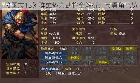 《国志13》群雄势力武将全解析：英勇角色览